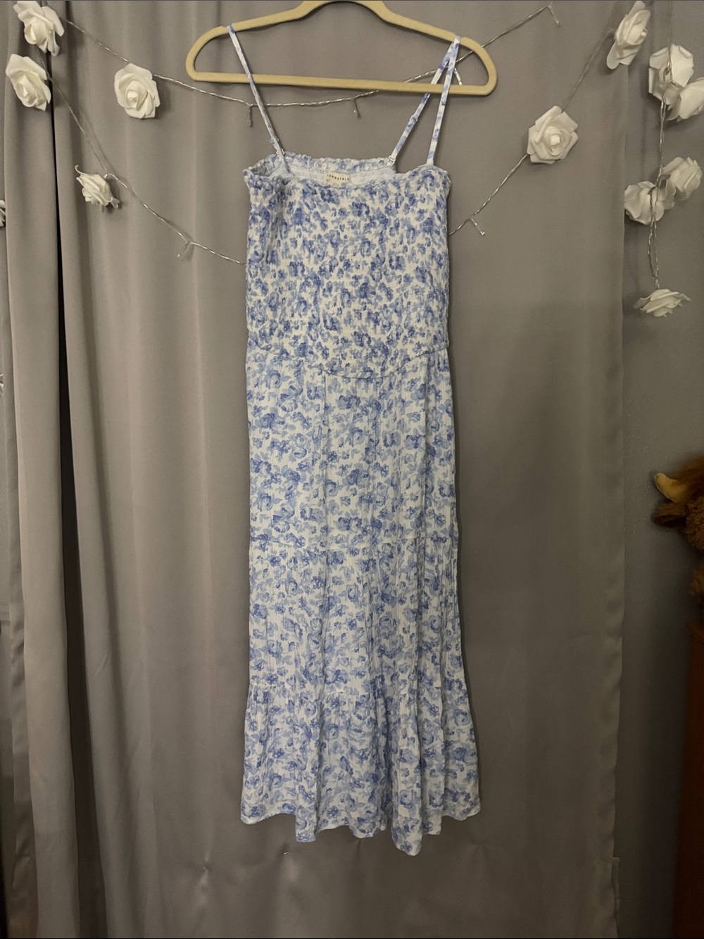 Blue Floral long Dress W/ removable straps